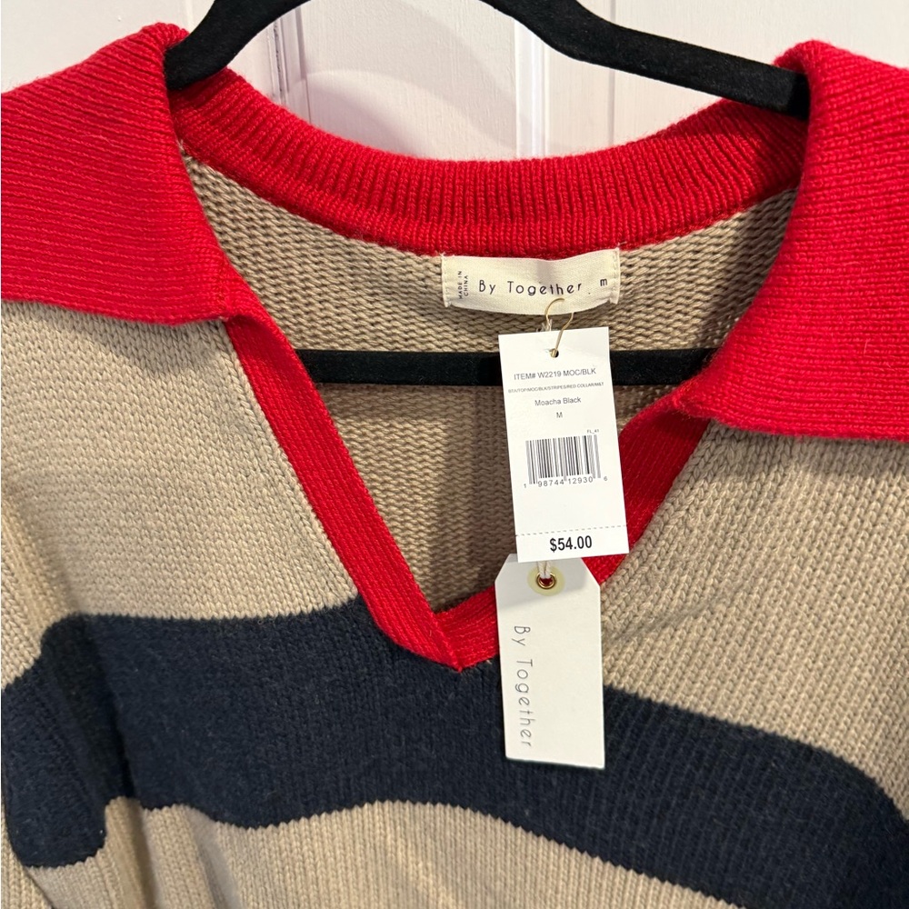 By Together Red Collar V-Neck Sweater - Picture 4 of 4